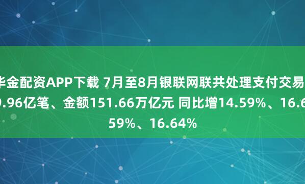 华金配资APP下载 7月至8月银联网联共处理支付交易2769.96亿笔、金额151.66万亿元 同比增14.59%、16.64%