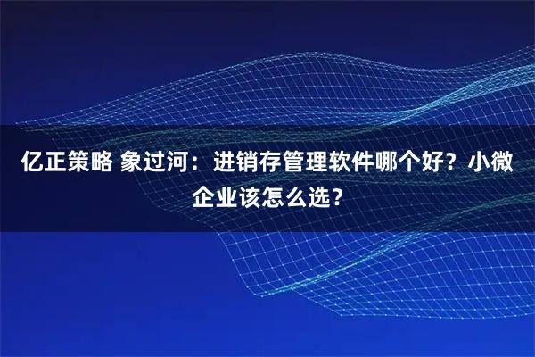 亿正策略 象过河：进销存管理软件哪个好？小微企业该怎么选？